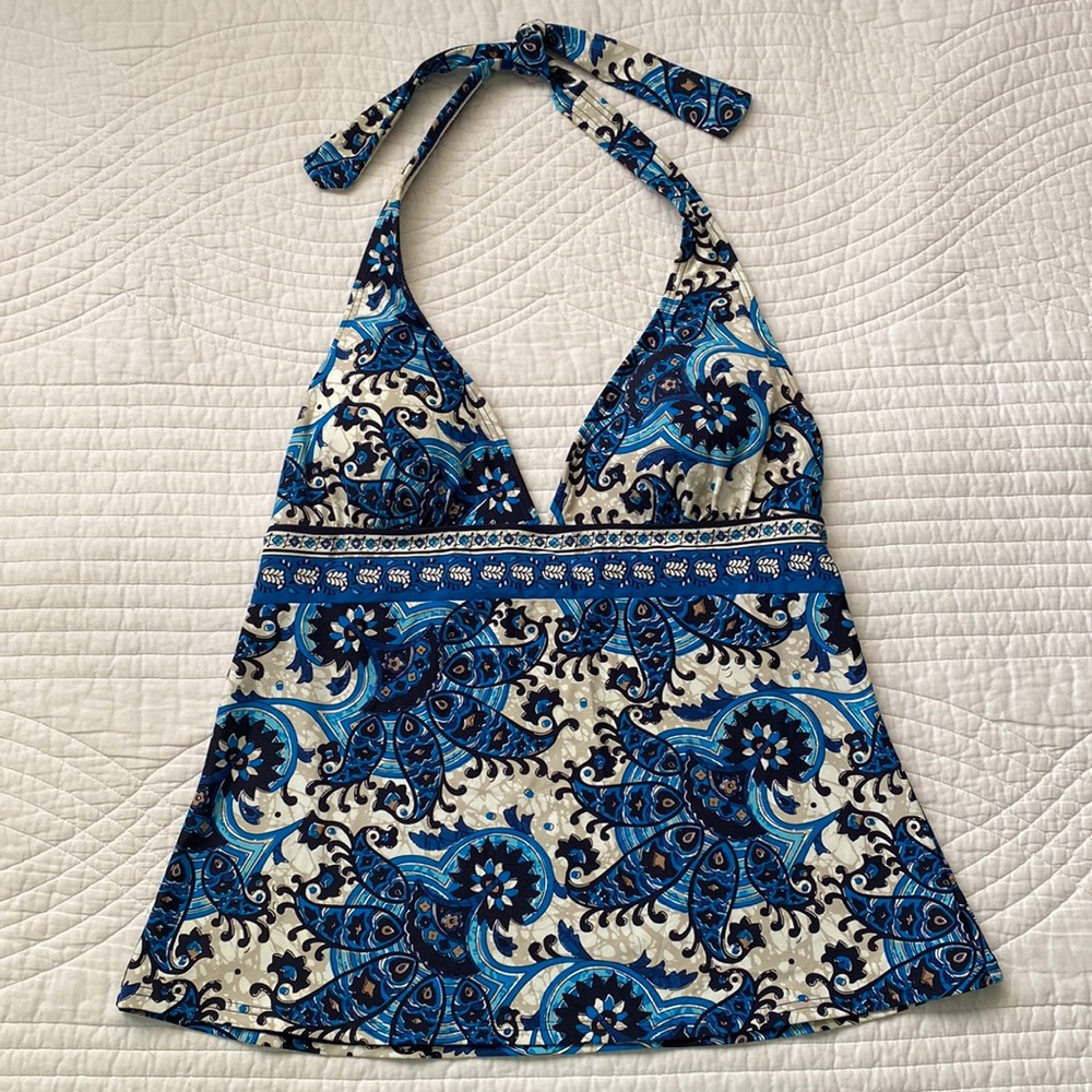 Michael Kors Halter Tankini Tank Top Swimwear Blue Black Tan NWOT Small - Picture 2 of 16